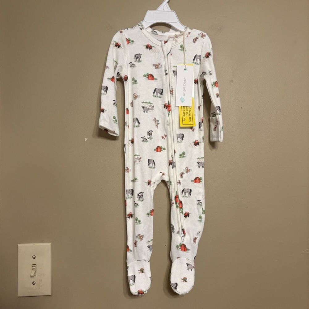 Angel Dear Unisex Baby Little Farm Zipper Footie PJ Rib Knit 6-9M NWT